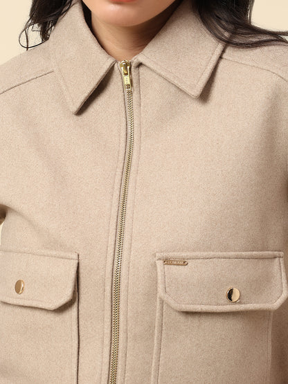 Blazer for Women | Premium Casual Blazer Regular Fit Spread Collar Tweed Fabric Solid Pattern