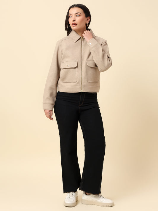 Blazer for Women | Premium Casual Blazer Regular Fit Spread Collar Tweed Fabric Solid Pattern