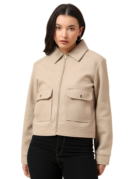 Blazer for Women | Premium Casual Blazer Regular Fit Spread Collar Tweed Fabric Solid Pattern