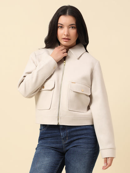 Blazer for Women | Premium Casual Blazer Regular Fit Spread Collar Tweed Fabric Solid Pattern