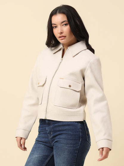 Blazer for Women | Premium Casual Blazer Regular Fit Spread Collar Tweed Fabric Solid Pattern