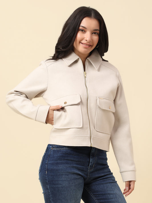 Blazer for Women | Premium Casual Blazer Regular Fit Spread Collar Tweed Fabric Solid Pattern