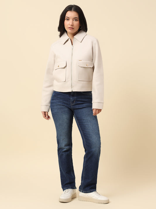 Blazer for Women | Premium Casual Blazer Regular Fit Spread Collar Tweed Fabric Solid Pattern