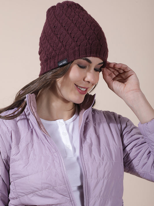 Women's Self Design Woolen Cap