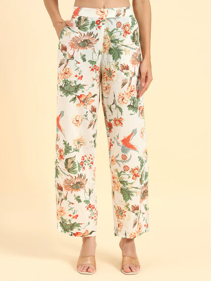 Women's Off White Printed 3/4th Sleeve Shirt Collar Co Ord Set