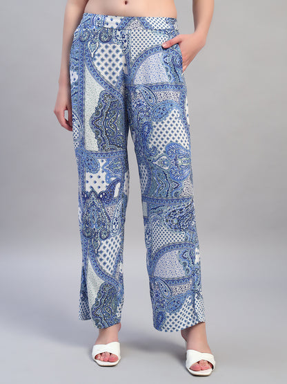 Women Printed Blue Shirt Collar 3/4th Sleeves Regular Fit  Co-Ord-Set