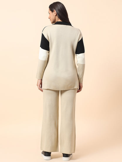 Co ord set for Women l Premium Casual Co ord Set Regular Fit Spread Collar Acrylic Fabric Colour Block Pattern