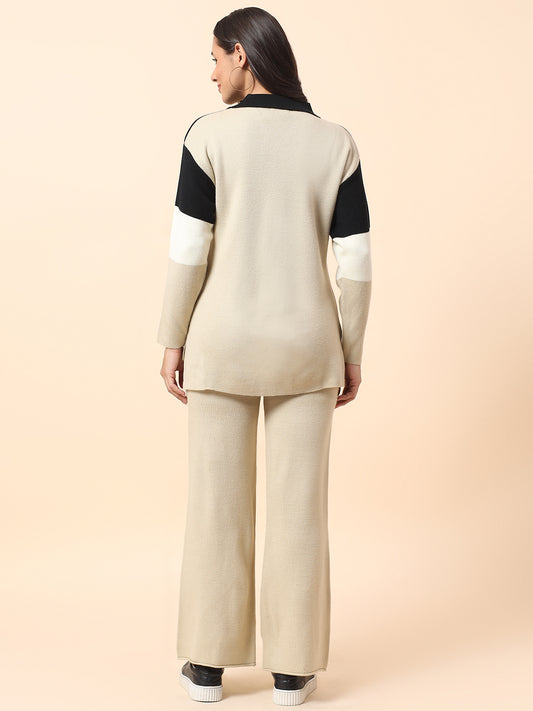 Co ord set for Women l Premium Casual Co ord Set Regular Fit Spread Collar Acrylic Fabric Colour Block Pattern