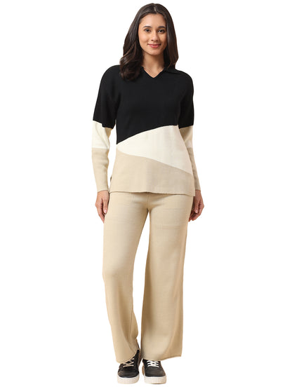 Co ord set for Women l Premium Casual Co ord Set Regular Fit Spread Collar Acrylic Fabric Colour Block Pattern
