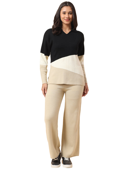 Co ord set for Women l Premium Casual Co ord Set Regular Fit Spread Collar Acrylic Fabric Colour Block Pattern
