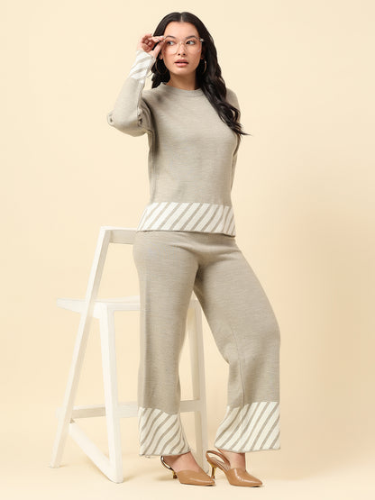 Co ord set for Women | Premium Casual Co ord Set Regular Fit Round Neck Acrylic Fabric Colour Block Pattern