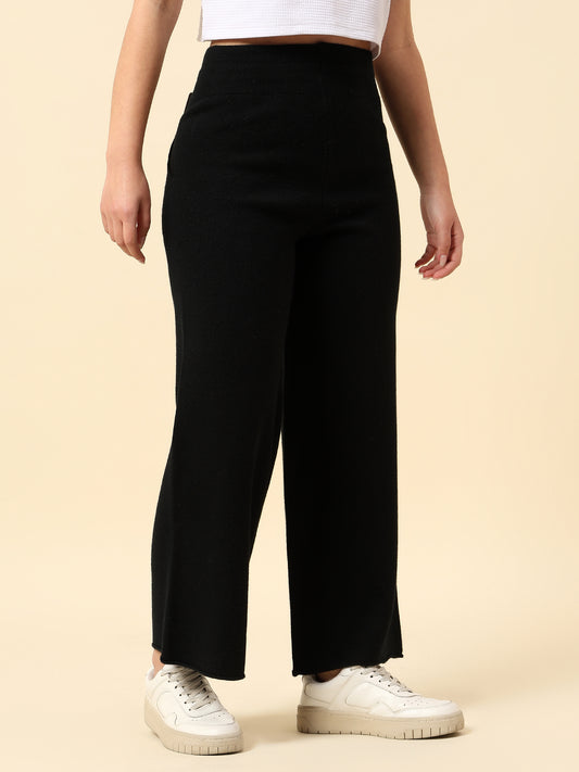 Pants for Women l Breathable & Soft with Color Fastness Regular Fit Acrylic Fabric Solid Pattern Elasticated Closure