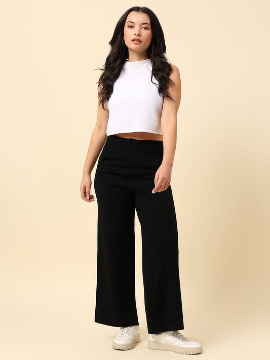 Pants for Women l Breathable & Soft with Color Fastness Regular Fit Acrylic Fabric Solid Pattern Elasticated Closure