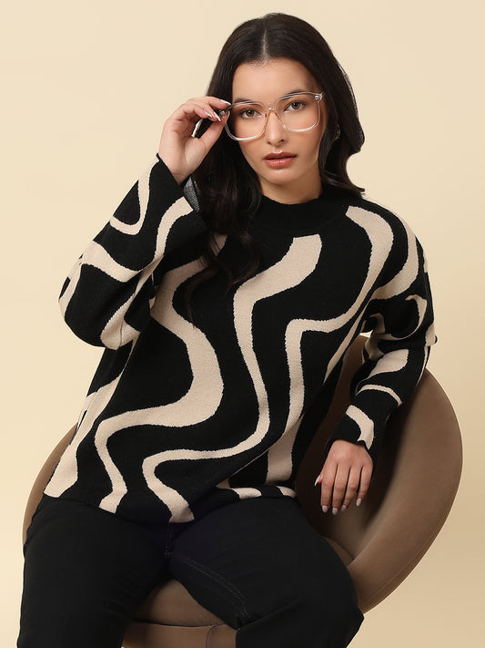 Sweater for Women | Winter Wear Fancy Fabric Round Neck Regular Fit Colour Block Pattern