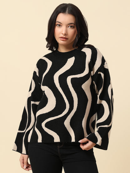 Sweater for Women | Winter Wear Fancy Fabric Round Neck Regular Fit Colour Block Pattern