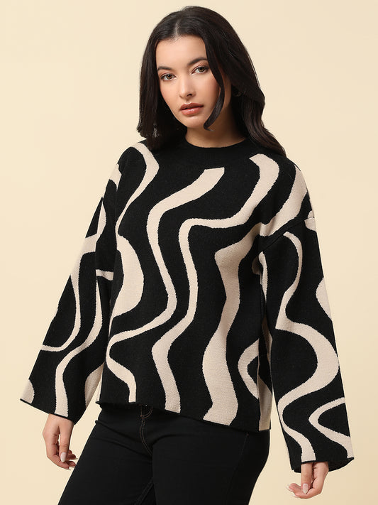 Sweater for Women | Winter Wear Fancy Fabric Round Neck Regular Fit Colour Block Pattern