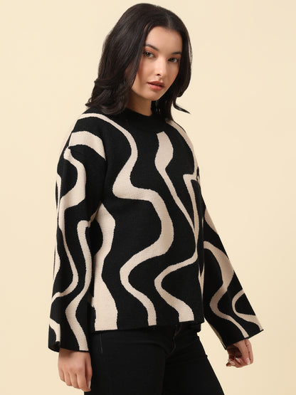 Sweater for Women | Winter Wear Fancy Fabric Round Neck Regular Fit Colour Block Pattern