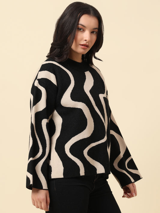 Sweater for Women | Winter Wear Fancy Fabric Round Neck Regular Fit Colour Block Pattern