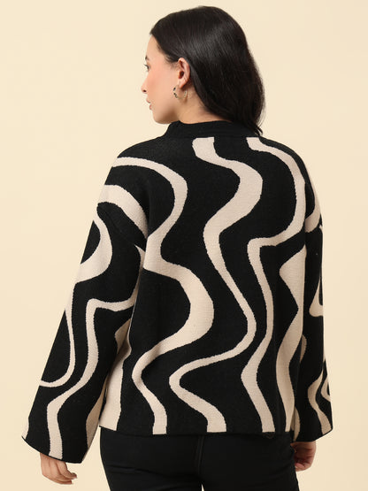 Sweater for Women | Winter Wear Fancy Fabric Round Neck Regular Fit Colour Block Pattern