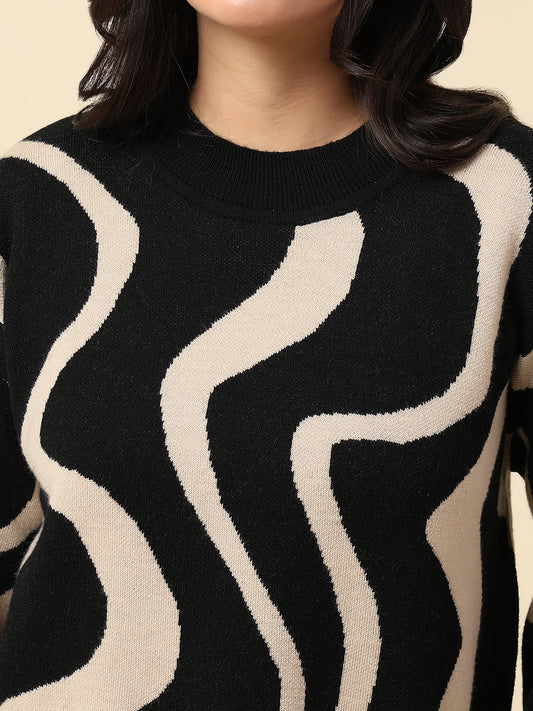 Sweater for Women | Winter Wear Fancy Fabric Round Neck Regular Fit Colour Block Pattern