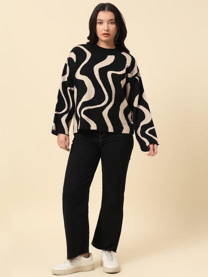 Sweater for Women | Winter Wear Fancy Fabric Round Neck Regular Fit Colour Block Pattern