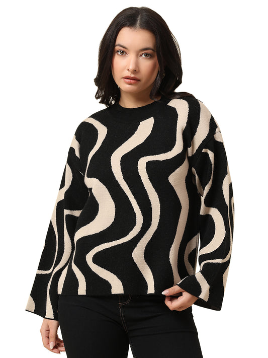 Sweater for Women | Winter Wear Fancy Fabric Round Neck Regular Fit Colour Block Pattern
