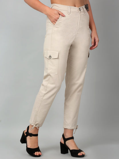 Women's Casual  Beige Ankle length Mid rise Cargo Pants