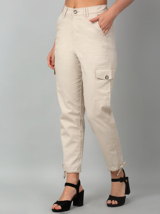 Women's Casual  Beige Ankle length Mid rise Cargo Pants