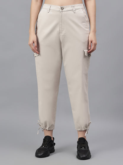 Women's Beige Solid Regular Fit Casual Cargo