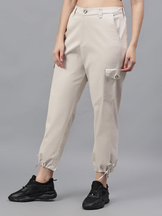 Women's Beige Solid Regular Fit Casual Cargo
