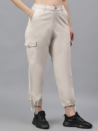 Women's Beige Solid Regular Fit Casual Cargo