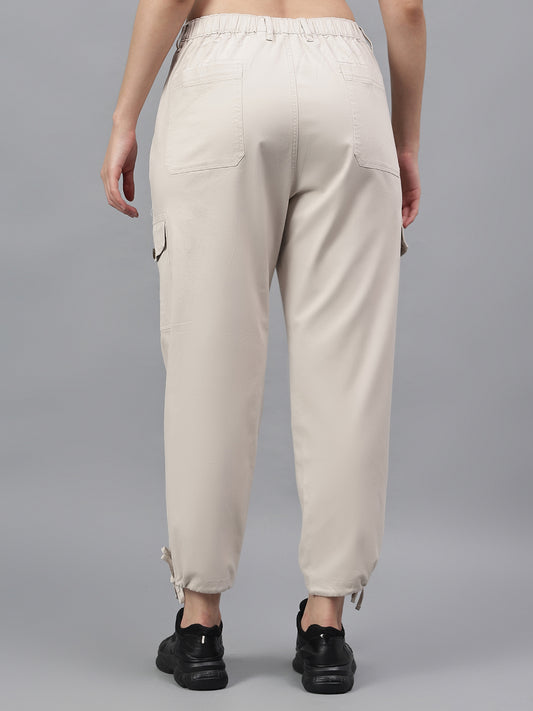 Women's Beige Solid Regular Fit Casual Cargo