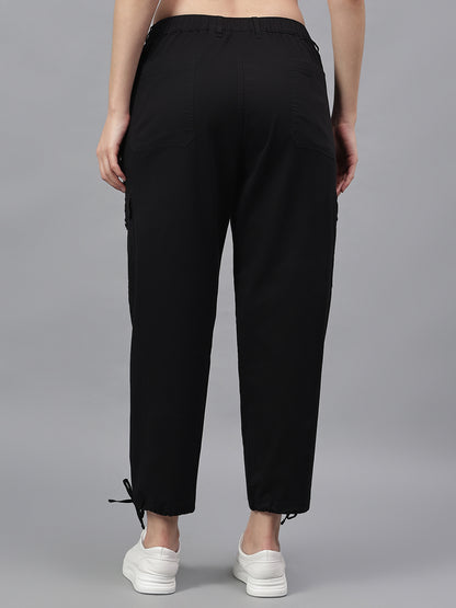 Women's Black Solid Regular Fit Casual Cargo