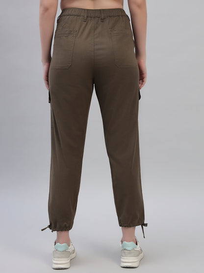 Women's Green Solid Full Length Regular Fit Cargo
