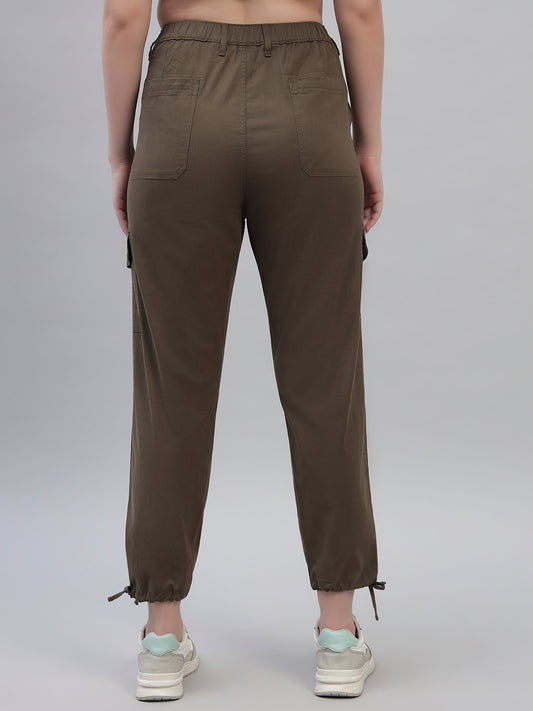Women's Green Solid Full Length Regular Fit Cargo