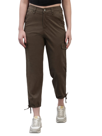 Women's Green Solid Full Length Regular Fit Cargo
