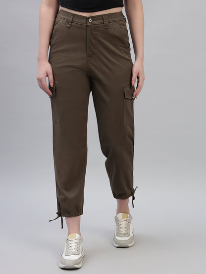 Women's Green Solid Full Length Regular Fit Cargo