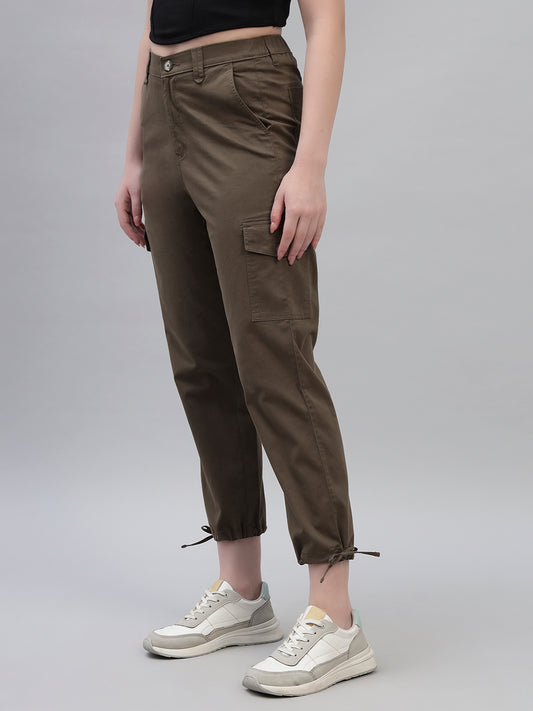 Women's Green Solid Full Length Regular Fit Cargo