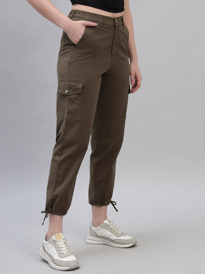 Women's Green Solid Full Length Regular Fit Cargo