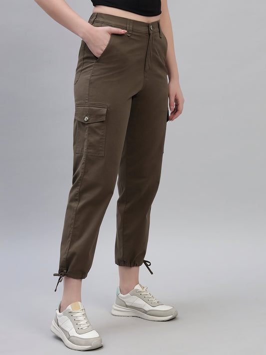 Women's Green Solid Full Length Regular Fit Cargo