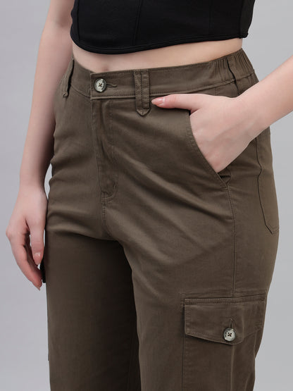 Women's Green Solid Full Length Regular Fit Cargo