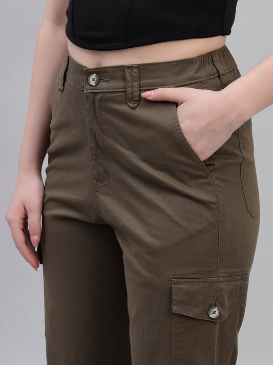Women's Green Solid Full Length Regular Fit Cargo