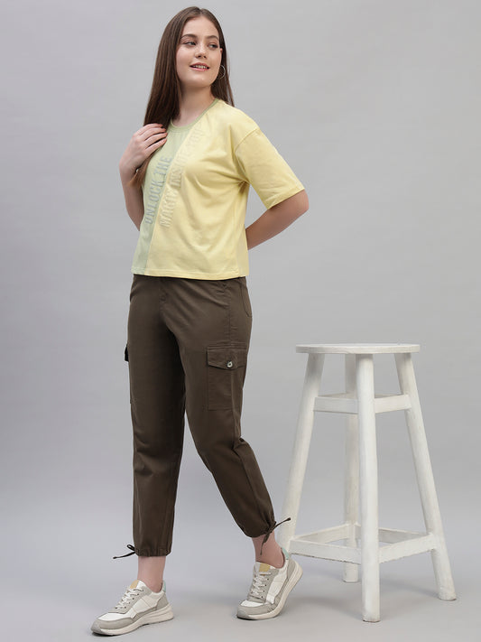 Women's Green Solid Full Length Regular Fit Cargo