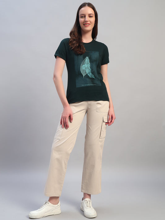 Women Beige Solid Full Length Regular Fit Cargo