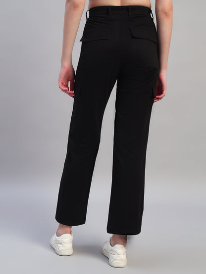 Women Black Solid Full Length Regular Fit Cargo