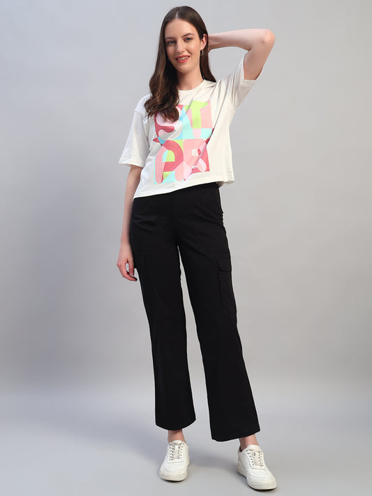 Women Black Solid Full Length Regular Fit Cargo