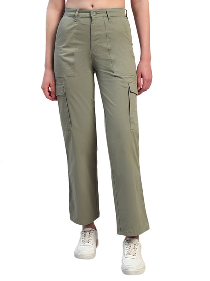 Women Light Green Solid Full Length Regular Fit Cargo