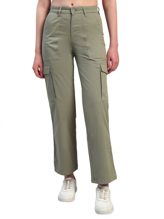 Women Light Green Solid Full Length Regular Fit Cargo