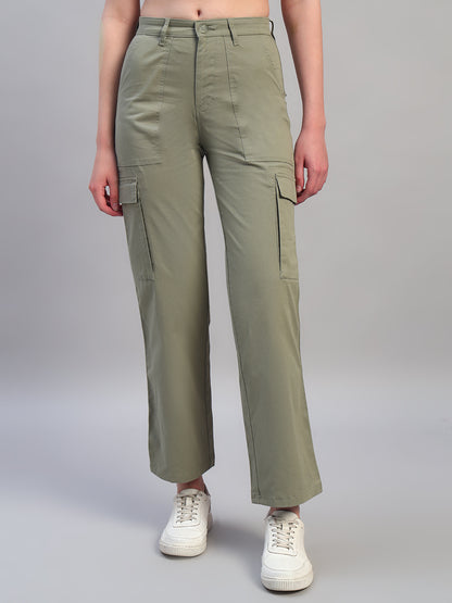 Women Light Green Solid Full Length Regular Fit Cargo