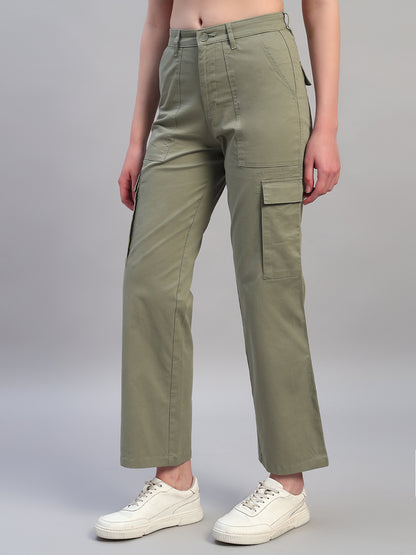 Women Light Green Solid Full Length Regular Fit Cargo